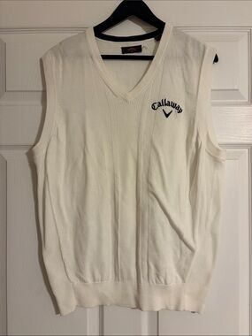 Callaway Golf Men's V-Neck Sweater Vest White Ribbed Knit